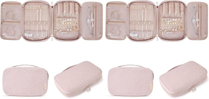 Jewelry Organizer Case Large Travel Jewelry Storage Bag for Necklace, Earrings, Rings, Bracelet, Soft Pink