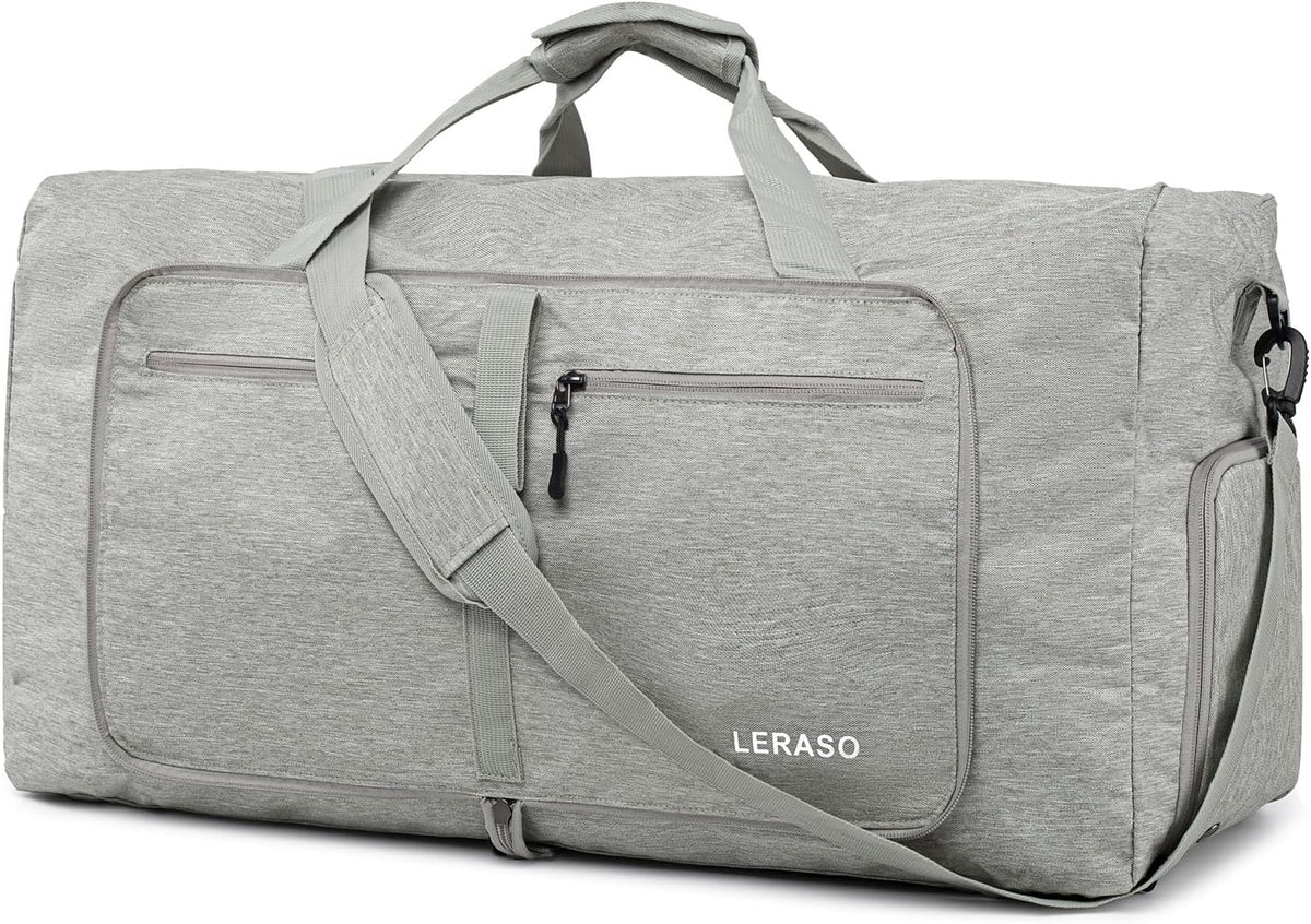 65L Foldable Duffle Bag with Shoe Compartment - Large Travel Duffel Bag for Men & Women, Packable Weekend Bag with Trolley Sleeve, Water-Resistant & Lightweight Gym Bag for Travel, Sports（Green）