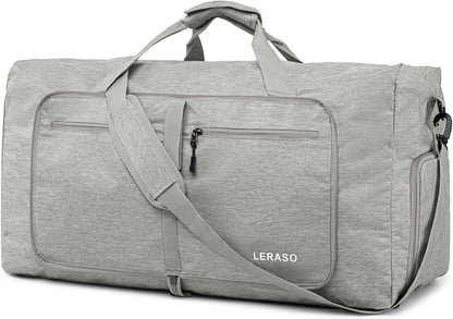 65L Foldable Duffle Bag with Shoe Compartment - Large Travel Duffel Bag for Men & Women, Packable Weekend Bag with Trolley Sleeve, Water-Resistant & Lightweight Gym Bag for Travel, Sports（Green）