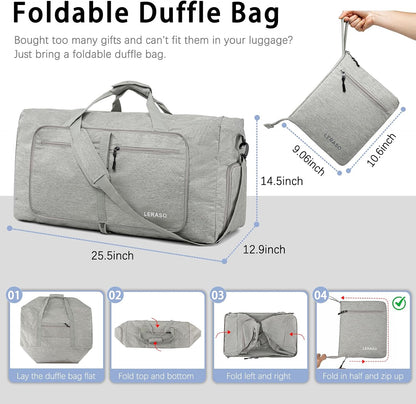 65L Foldable Duffle Bag with Shoe Compartment - Large Travel Duffel Bag for Men & Women, Packable Weekend Bag with Trolley Sleeve, Water-Resistant & Lightweight Gym Bag for Travel, Sports（Green）
