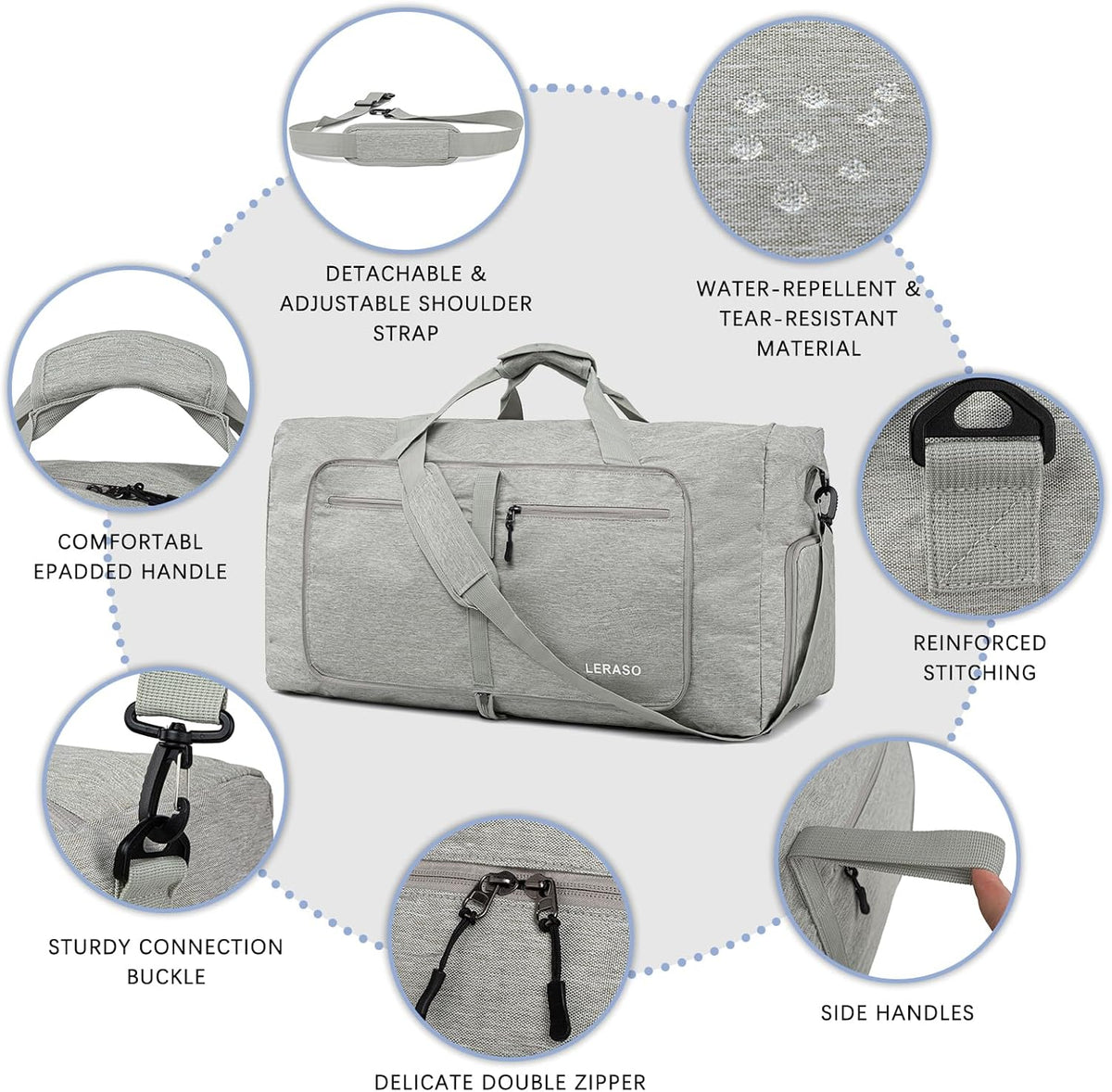 65L Foldable Duffle Bag with Shoe Compartment - Large Travel Duffel Bag for Men & Women, Packable Weekend Bag with Trolley Sleeve, Water-Resistant & Lightweight Gym Bag for Travel, Sports（Green）