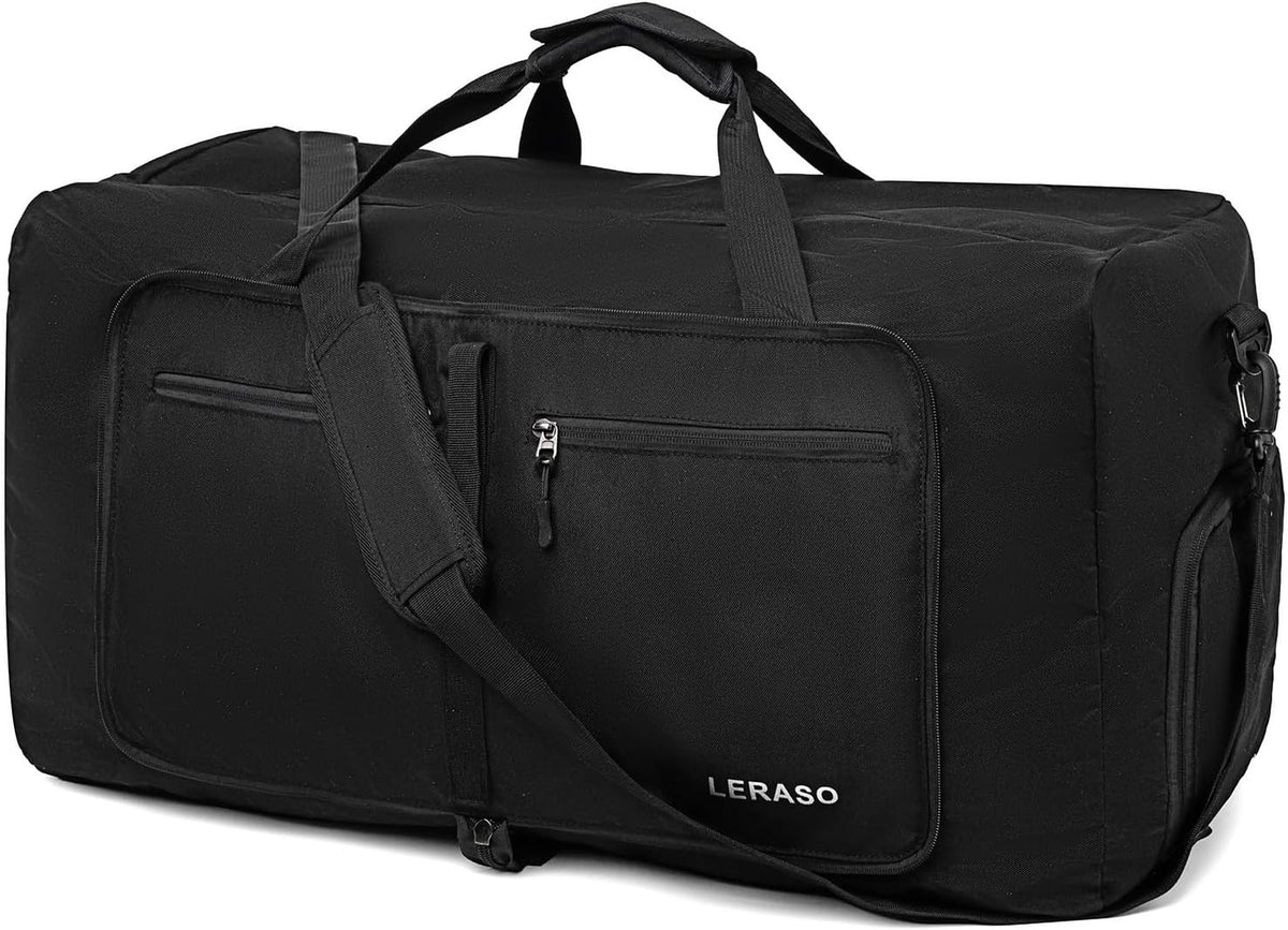 65L Foldable Duffle Bag with Shoe Compartment - Large Travel Duffel Bag for Men & Women, Packable Weekend Bag with Trolley Sleeve, Water-Resistant & Lightweight Gym Bag for Travel, Sports（Green）