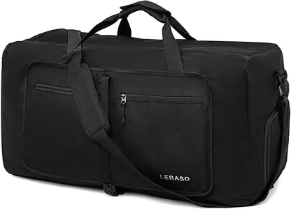 65L Foldable Duffle Bag with Shoe Compartment - Large Travel Duffel Bag for Men & Women, Packable Weekend Bag with Trolley Sleeve, Water-Resistant & Lightweight Gym Bag for Travel, Sports（Green）