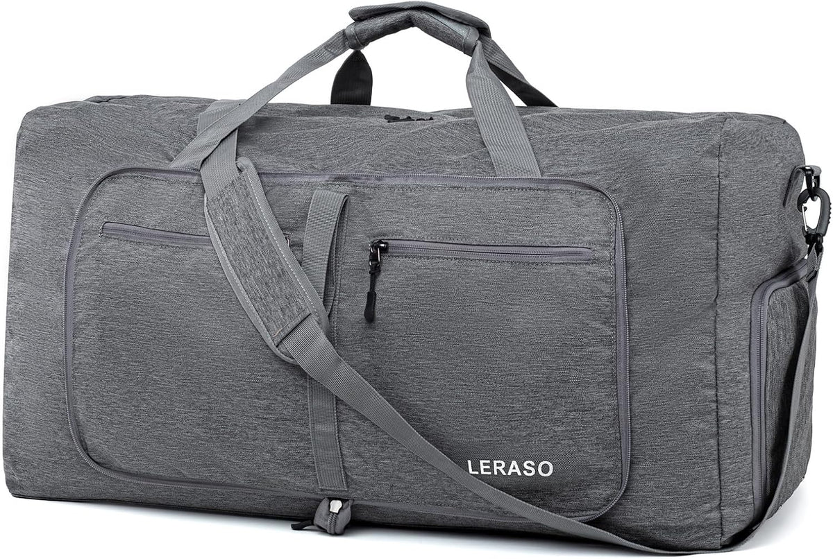 65L Foldable Duffle Bag with Shoe Compartment - Large Travel Duffel Bag for Men & Women, Packable Weekend Bag with Trolley Sleeve, Water-Resistant & Lightweight Gym Bag for Travel, Sports（Green）