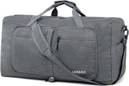 65L Foldable Duffle Bag with Shoe Compartment - Large Travel Duffel Bag for Men & Women, Packable Weekend Bag with Trolley Sleeve, Water-Resistant & Lightweight Gym Bag for Travel, Sports（Green）