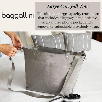 Carryall Tote - Lightweight Nylon Zipper Top Weekender Travel Beach Bag w/Luggage Sleeve