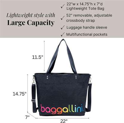 Carryall Tote - Lightweight Nylon Zipper Top Weekender Travel Beach Bag w/Luggage Sleeve