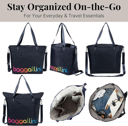 Carryall Tote - Lightweight Nylon Zipper Top Weekender Travel Beach Bag w/Luggage Sleeve