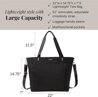 Carryall Tote - Lightweight Nylon Zipper Top Weekender Travel Beach Bag w/Luggage Sleeve