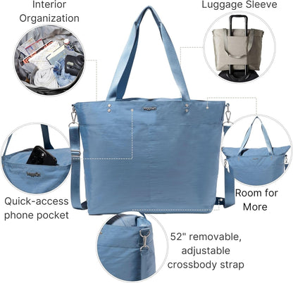 Carryall Tote - Lightweight Nylon Zipper Top Weekender Travel Beach Bag w/Luggage Sleeve