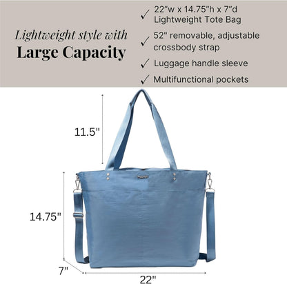 Carryall Tote - Lightweight Nylon Zipper Top Weekender Travel Beach Bag w/Luggage Sleeve