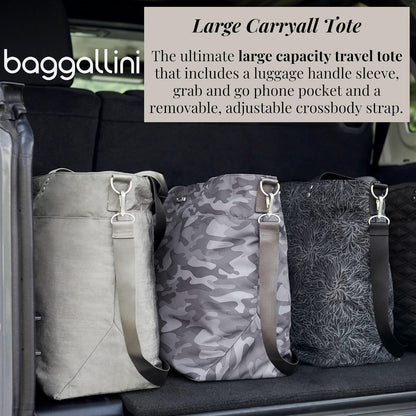 Carryall Tote - Lightweight Nylon Zipper Top Weekender Travel Beach Bag w/Luggage Sleeve