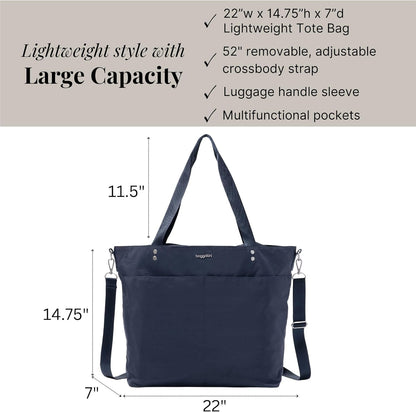 Carryall Tote - Lightweight Nylon Zipper Top Weekender Travel Beach Bag w/Luggage Sleeve