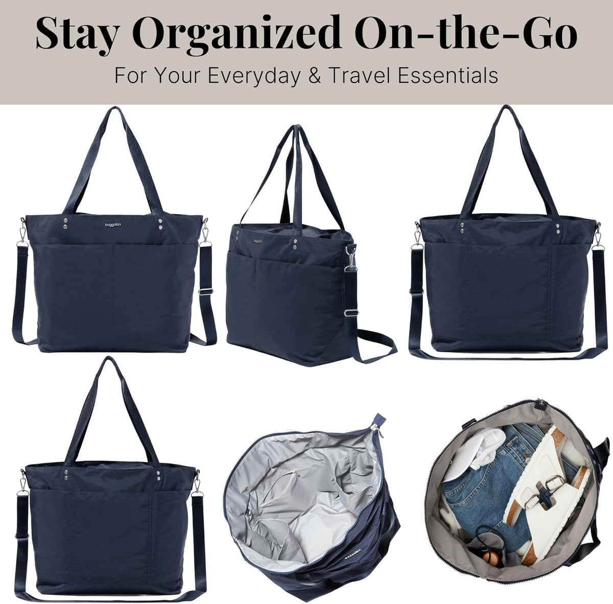 Carryall Tote - Lightweight Nylon Zipper Top Weekender Travel Beach Bag w/Luggage Sleeve