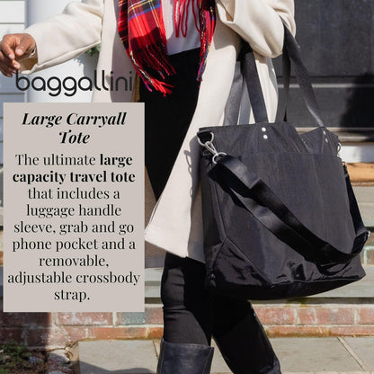 Carryall Tote - Lightweight Nylon Zipper Top Weekender Travel Beach Bag w/Luggage Sleeve