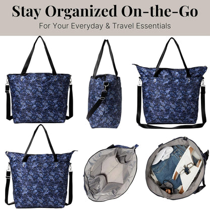 Carryall Tote - Lightweight Nylon Zipper Top Weekender Travel Beach Bag w/Luggage Sleeve