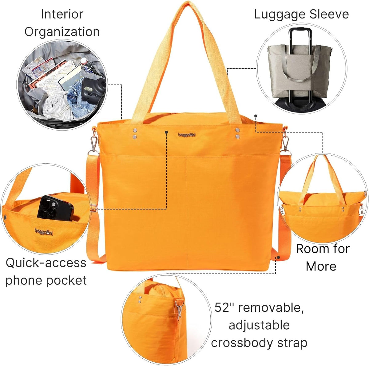 Carryall Tote - Lightweight Nylon Zipper Top Weekender Travel Beach Bag w/Luggage Sleeve