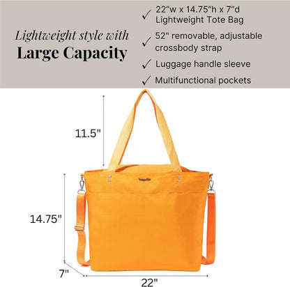 Carryall Tote - Lightweight Nylon Zipper Top Weekender Travel Beach Bag w/Luggage Sleeve