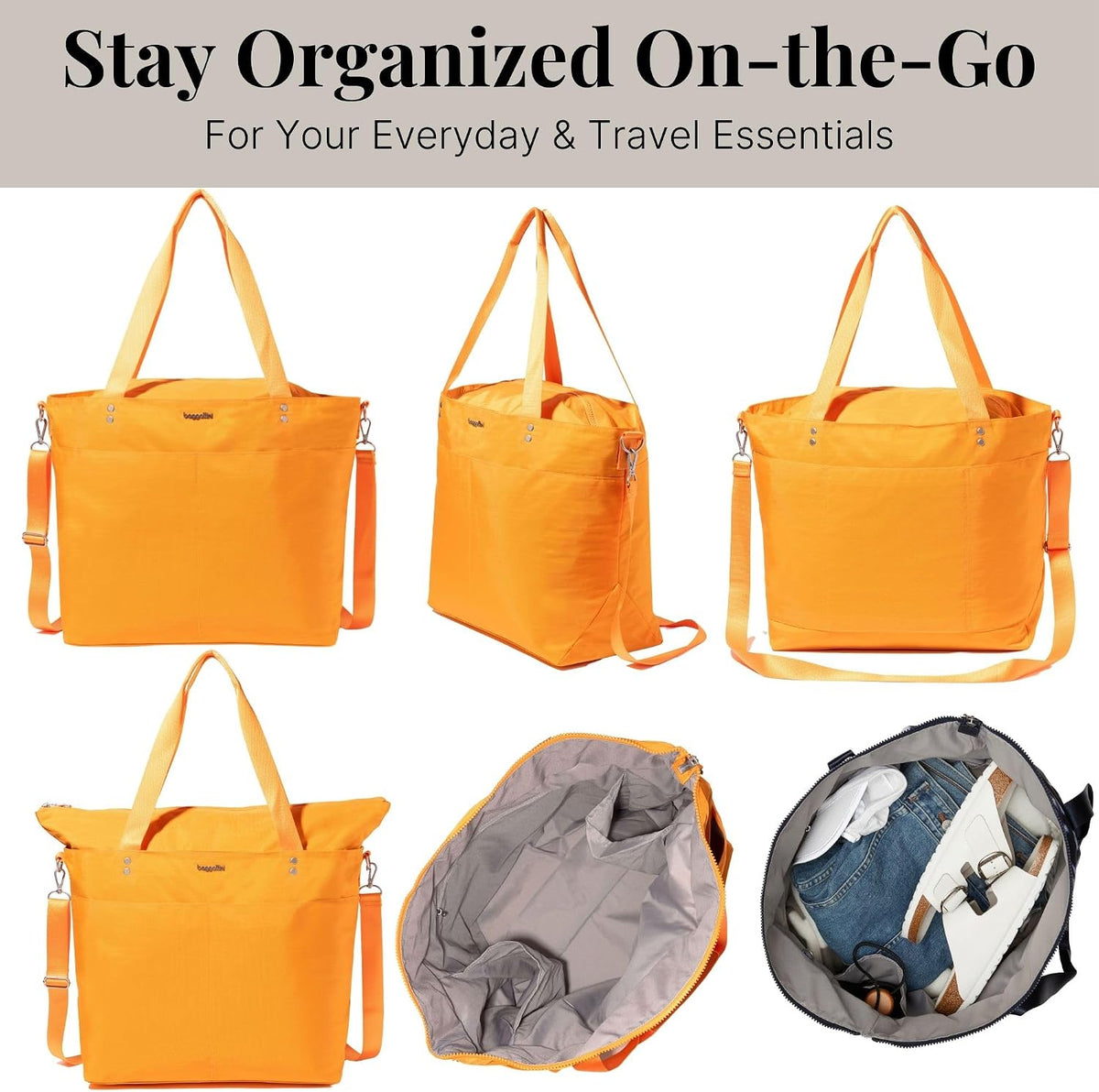 Carryall Tote - Lightweight Nylon Zipper Top Weekender Travel Beach Bag w/Luggage Sleeve