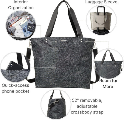 Carryall Tote - Lightweight Nylon Zipper Top Weekender Travel Beach Bag w/Luggage Sleeve