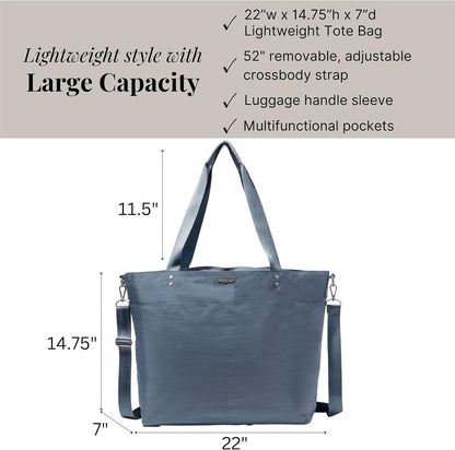 Carryall Tote - Lightweight Nylon Zipper Top Weekender Travel Beach Bag w/Luggage Sleeve