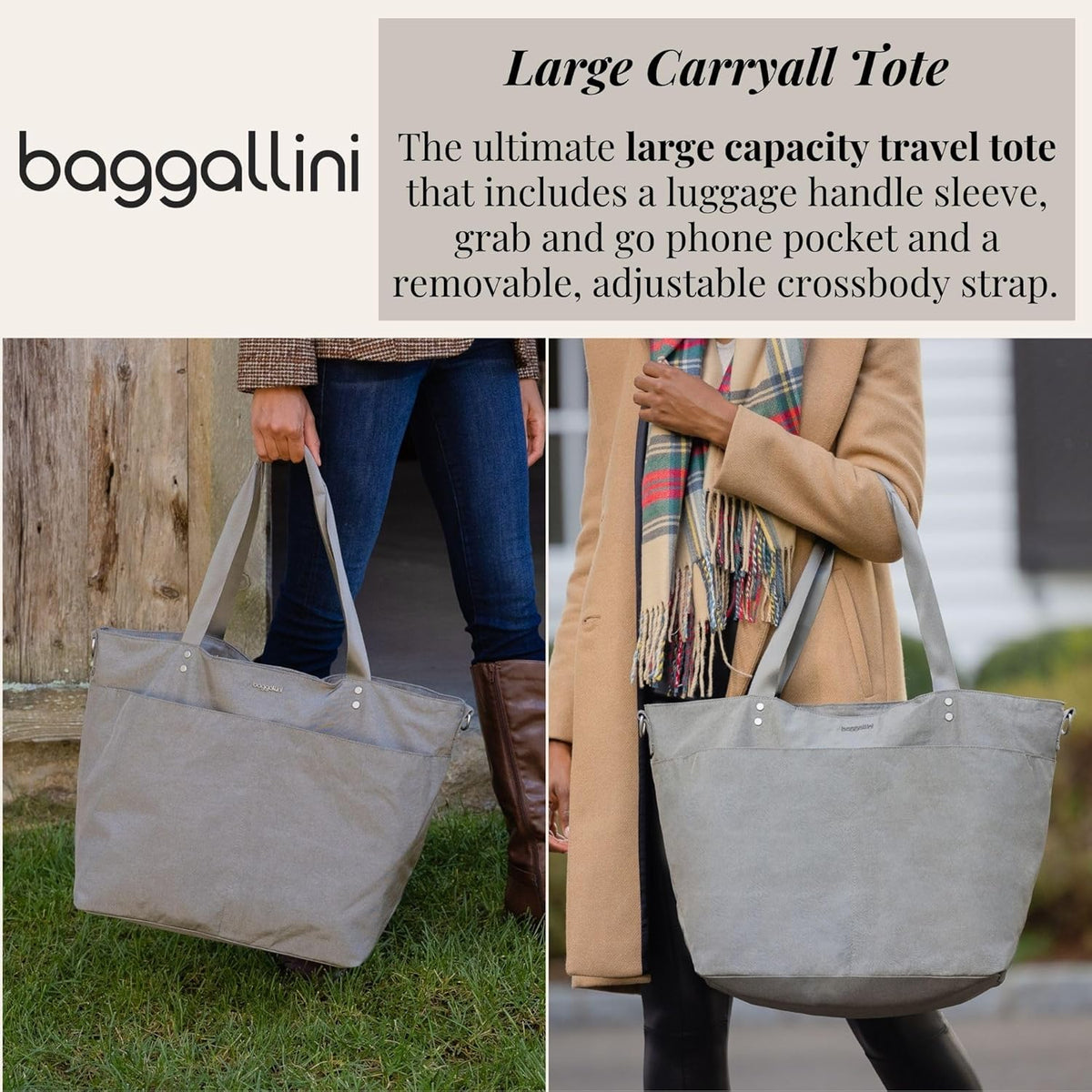 Carryall Tote - Lightweight Nylon Zipper Top Weekender Travel Beach Bag w/Luggage Sleeve