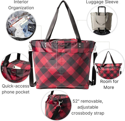 Carryall Tote - Lightweight Nylon Zipper Top Weekender Travel Beach Bag w/Luggage Sleeve