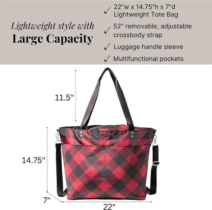 Carryall Tote - Lightweight Nylon Zipper Top Weekender Travel Beach Bag w/Luggage Sleeve