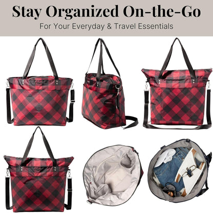 Carryall Tote - Lightweight Nylon Zipper Top Weekender Travel Beach Bag w/Luggage Sleeve