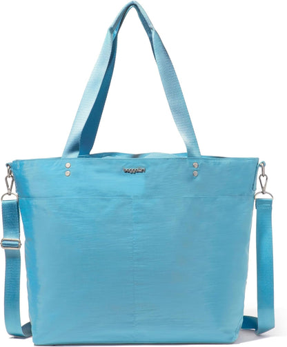 Carryall Tote - Lightweight Nylon Zipper Top Weekender Travel Beach Bag w/Luggage Sleeve