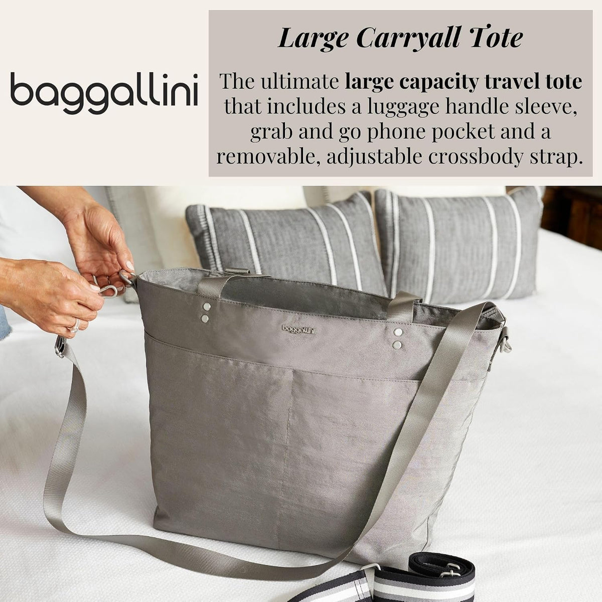 Carryall Tote - Lightweight Nylon Zipper Top Weekender Travel Beach Bag w/Luggage Sleeve
