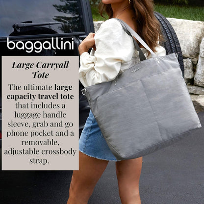 Carryall Tote - Lightweight Nylon Zipper Top Weekender Travel Beach Bag w/Luggage Sleeve