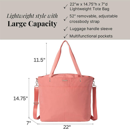 Carryall Tote - Lightweight Nylon Zipper Top Weekender Travel Beach Bag w/Luggage Sleeve