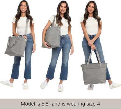 Carryall Tote - Lightweight Nylon Zipper Top Weekender Travel Beach Bag w/Luggage Sleeve