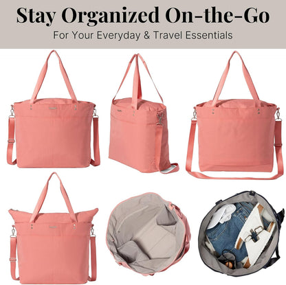 Carryall Tote - Lightweight Nylon Zipper Top Weekender Travel Beach Bag w/Luggage Sleeve