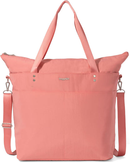 Carryall Tote - Lightweight Nylon Zipper Top Weekender Travel Beach Bag w/Luggage Sleeve