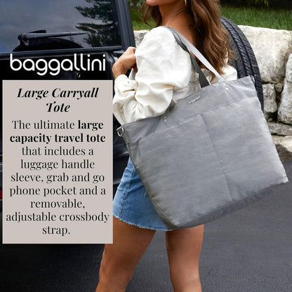 Carryall Tote - Lightweight Nylon Zipper Top Weekender Travel Beach Bag w/Luggage Sleeve