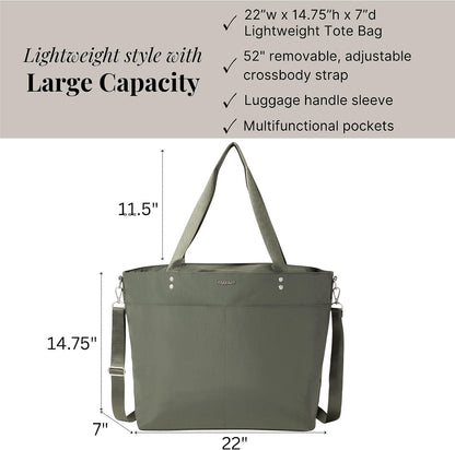 Carryall Tote - Lightweight Nylon Zipper Top Weekender Travel Beach Bag w/Luggage Sleeve