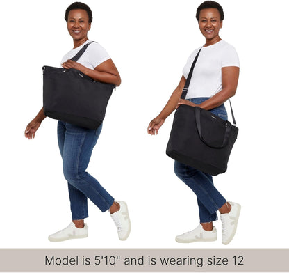Carryall Tote - Lightweight Nylon Zipper Top Weekender Travel Beach Bag w/Luggage Sleeve