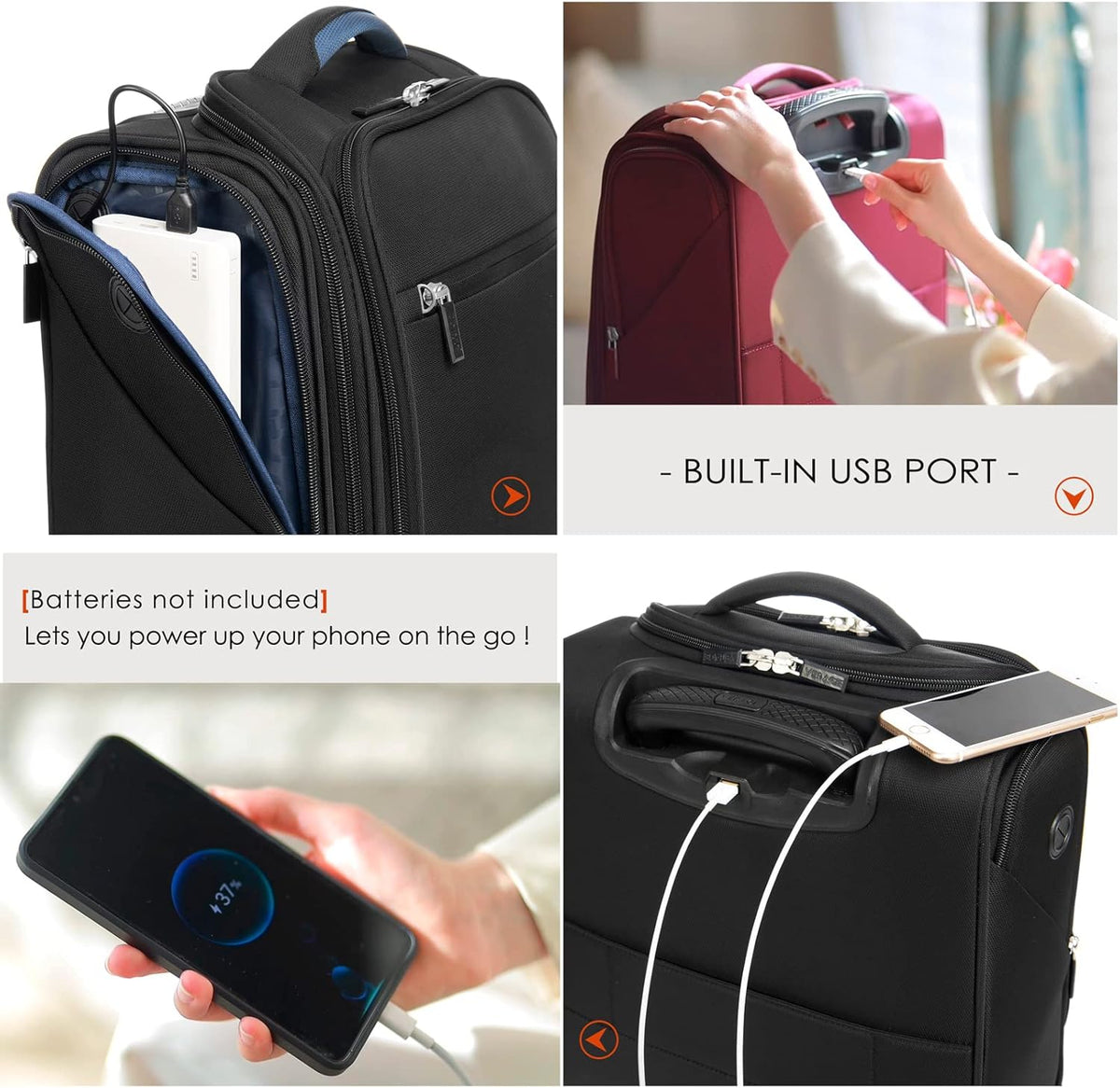 Underseat Carry On Luggage with Wheels & USB Port,14 inch Cloud Gray Wheeled Spinner Carry-on Luggages Bags for Airlines, Lightweight Overnight Suitcase for Men Women