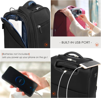 Underseat Carry On Luggage with Wheels & USB Port,14 inch Cloud Gray Wheeled Spinner Carry-on Luggages Bags for Airlines, Lightweight Overnight Suitcase for Men Women