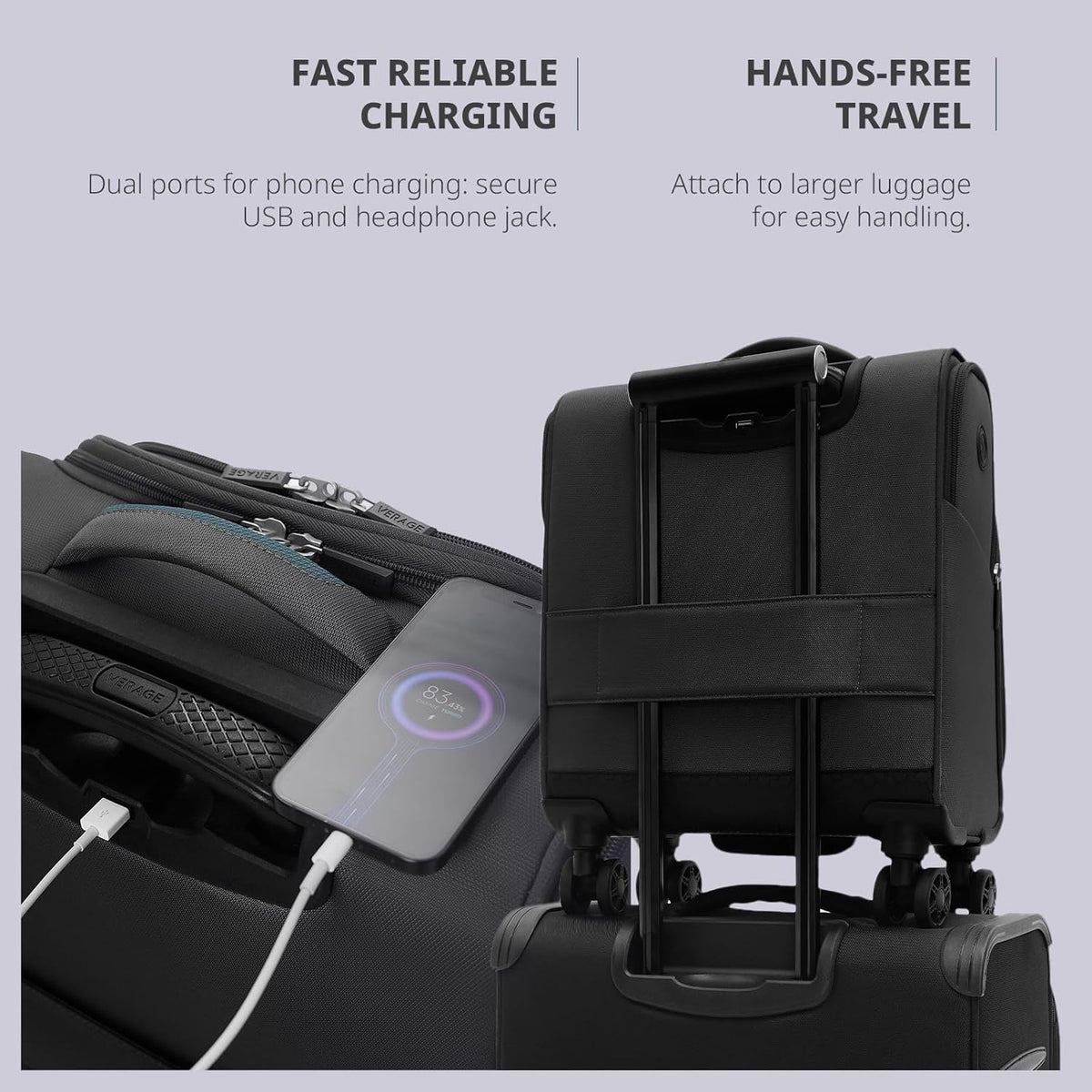 Underseat Carry On Luggage with Wheels & USB Port,14 inch Cloud Gray Wheeled Spinner Carry-on Luggages Bags for Airlines, Lightweight Overnight Suitcase for Men Women