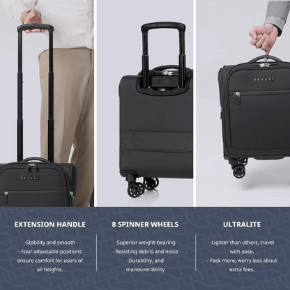 Underseat Carry On Luggage with Wheels & USB Port,14 inch Cloud Gray Wheeled Spinner Carry-on Luggages Bags for Airlines, Lightweight Overnight Suitcase for Men Women