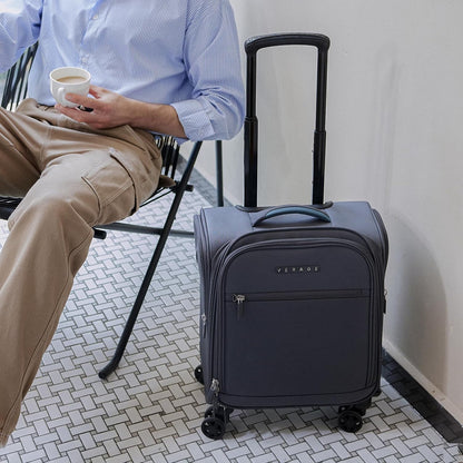Underseat Carry On Luggage with Wheels & USB Port,14 inch Cloud Gray Wheeled Spinner Carry-on Luggages Bags for Airlines, Lightweight Overnight Suitcase for Men Women