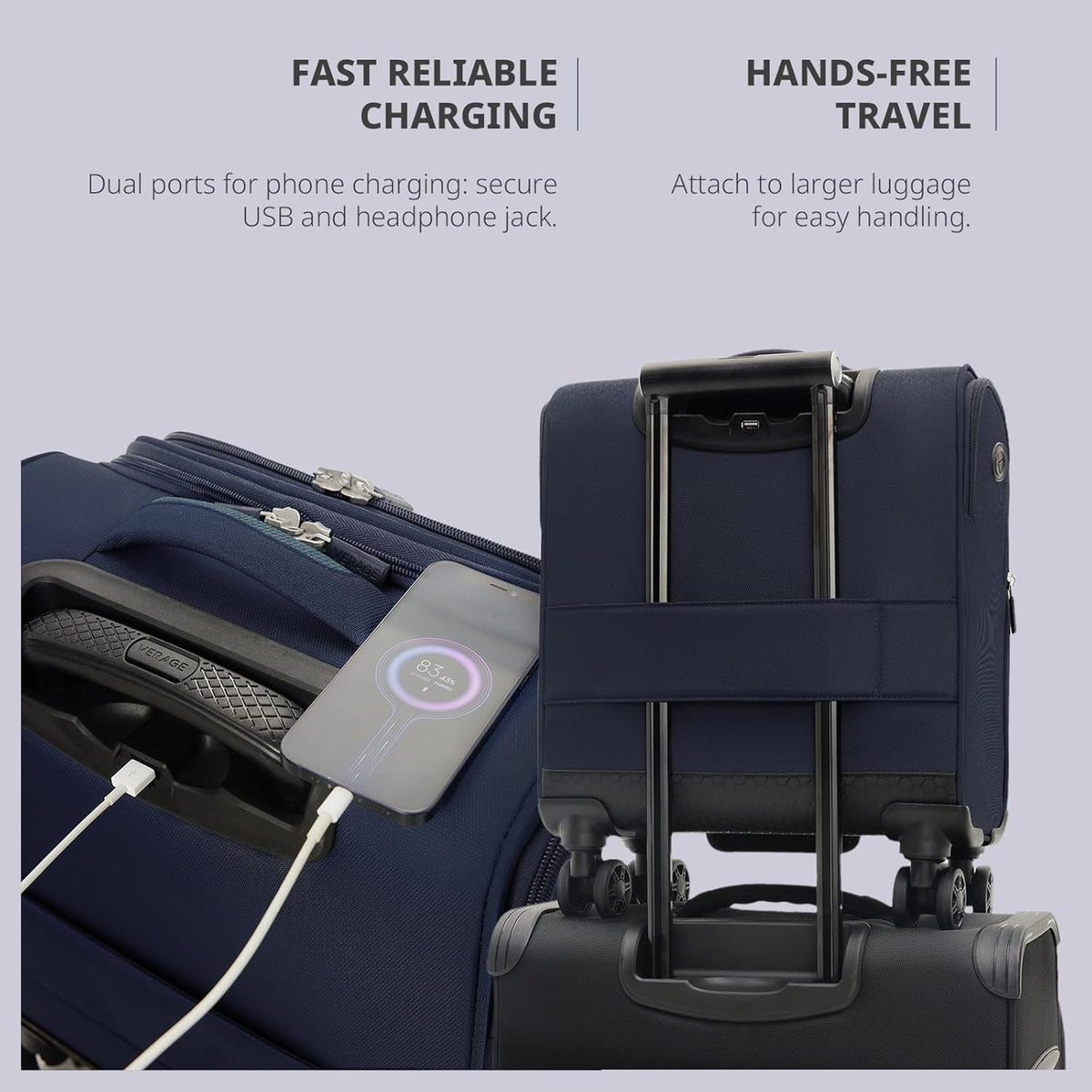Underseat Carry On Luggage with Wheels & USB Port,14 inch Cloud Gray Wheeled Spinner Carry-on Luggages Bags for Airlines, Lightweight Overnight Suitcase for Men Women