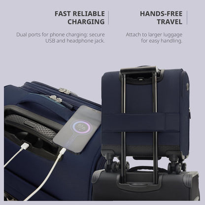 Underseat Carry On Luggage with Wheels & USB Port,14 inch Cloud Gray Wheeled Spinner Carry-on Luggages Bags for Airlines, Lightweight Overnight Suitcase for Men Women