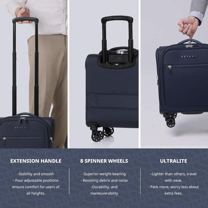 Underseat Carry On Luggage with Wheels & USB Port,14 inch Cloud Gray Wheeled Spinner Carry-on Luggages Bags for Airlines, Lightweight Overnight Suitcase for Men Women