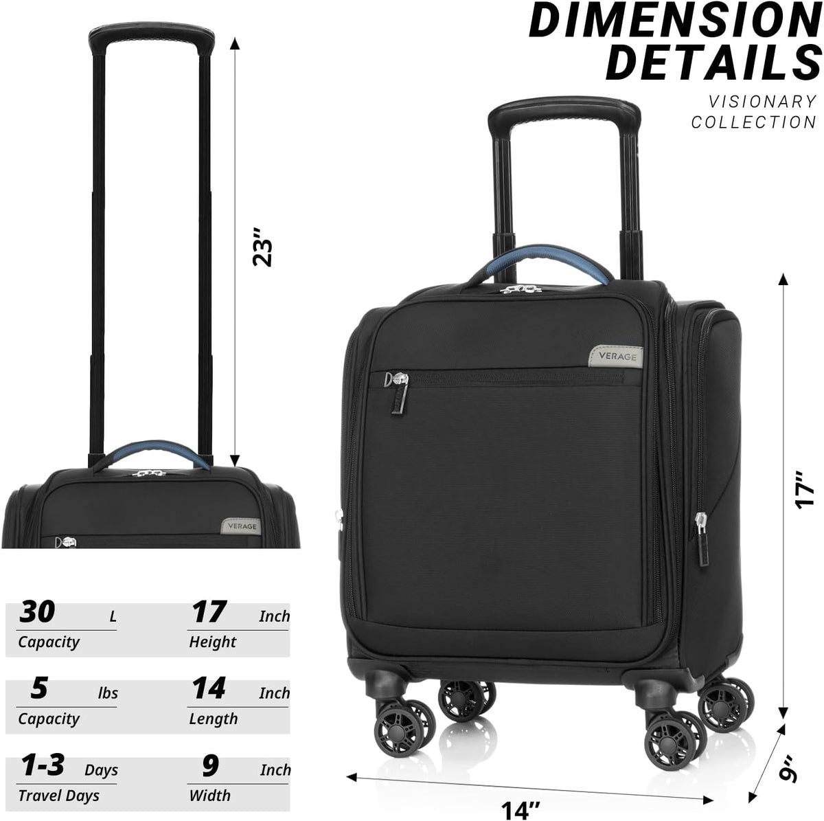 Underseat Carry On Luggage with Wheels & USB Port,14 inch Cloud Gray Wheeled Spinner Carry-on Luggages Bags for Airlines, Lightweight Overnight Suitcase for Men Women