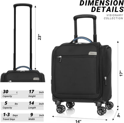Underseat Carry On Luggage with Wheels & USB Port,14 inch Cloud Gray Wheeled Spinner Carry-on Luggages Bags for Airlines, Lightweight Overnight Suitcase for Men Women