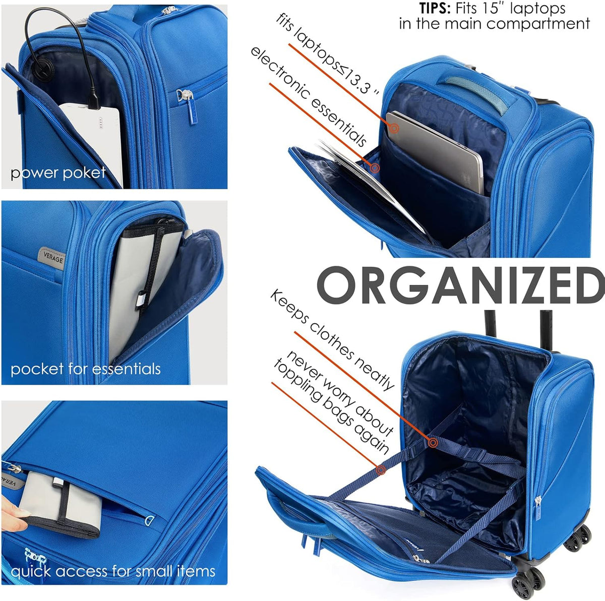 Underseat Carry On Luggage with Wheels & USB Port,14 inch Cloud Gray Wheeled Spinner Carry-on Luggages Bags for Airlines, Lightweight Overnight Suitcase for Men Women